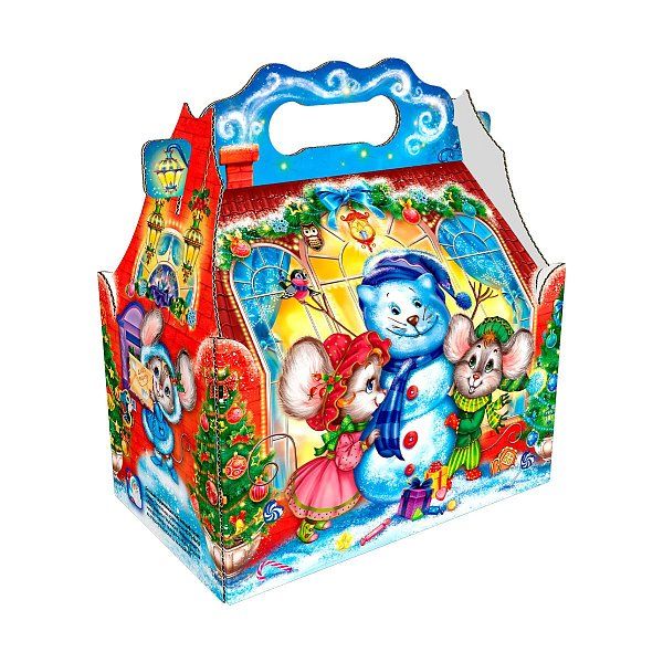 Новогодние подарки в картонной упаковке Подарок " Семейка в домике"ларец с анимацией
